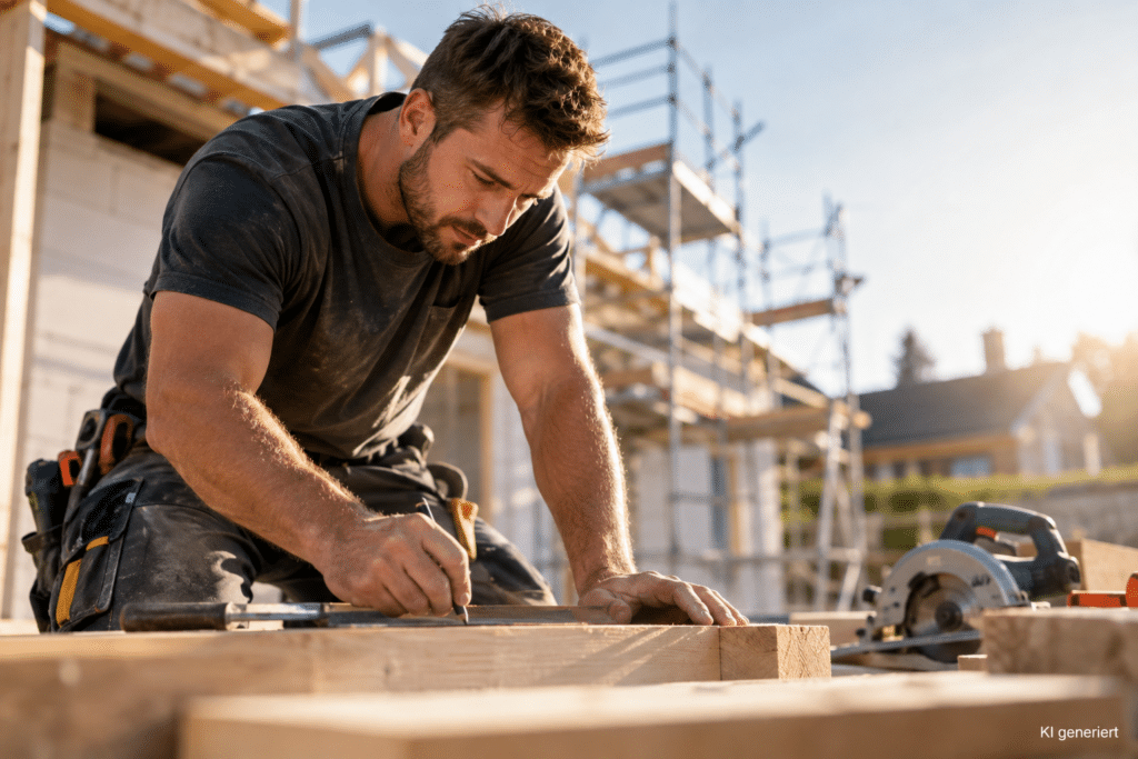 Vorsorgehelden24 1 Vorsorgehelden24 - Konzentrierter Handwerker am Bau - Deine Finanz- und Versicherungshelden